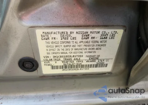 2002 Nissan Sentra Xe z USA, uszkodzony, nr VIN 3N1CB51D03L817355